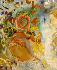 Two Young Girls among Flowers by Odilon Redon