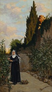 Nun in garden by Odoardo Borrani