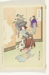 Dancing Woman Comparisons between Beauties and Flowers (series title) Bijin hana kurabe (series title on object) by Ogata Gekko
