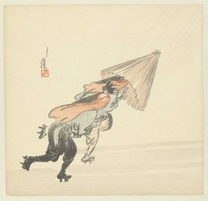 Two Musicians Running in the Rain by Ogata Gekko