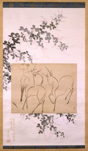 Preliminary Drawing of Three Deer Mounted on a Hanging-scroll, 19th Century Painting