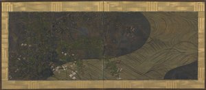 Running water, autumn grasses and flowers, Edo period