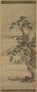 Moonlit Landscape of Pine Tree with Old Man in Boat, Muromachi period, 1392-1573 by Oguri Sotan