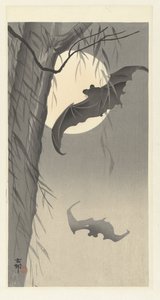 Bats and Full Moon by Ohara Koson