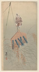 Sparrow on a Scarecrow by Ohara Koson