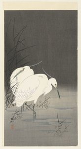 Two Egrets in the Reed by Ohara Koson