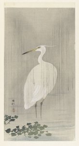 Silver Heron in Rain by Ohara Koson