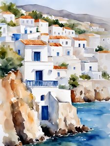 Mediterranean Hillside Village by Ohkimiko