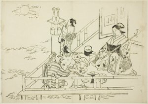 Courtesan Entertaining Daikoku and Fukurokuju, No. 10 from a Series of 12 Prints by Okumura Masanobu