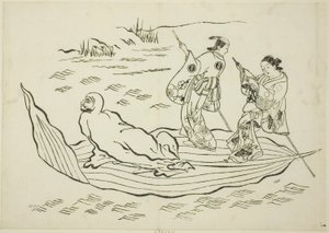 Daruma Crossing the Sea on a Leaf, No. 7 from a Series of 12 Prints by Okumura Masanobu
