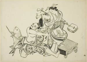 Ebisu Flirting with a Courtesan, No. 3 from a Series of 12 Prints