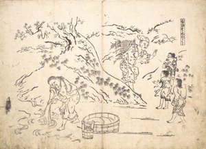 Fagot-gatherer Finds Boy with Sparrow by Okumura Masanobu