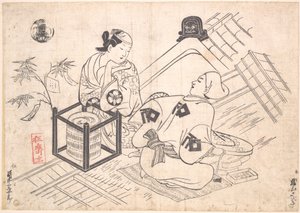 Katsuyama Matagoro as a Yane-chi Seated on a Straw Mat on the Tiled Roof of a House