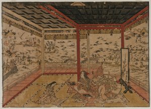 Lady Murasaki at Ishiyama Overlooking a Panorama with Seven Views of Lake Biwa, 1740s