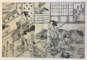 Parody on Snow on Mt. Fuji at Seasonal Change of Clothing, double-page illustration from One Hundred Poems, One Poet Each by Okumura Masanobu