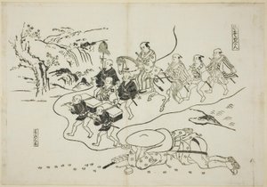 The Courier Kantan Dreaming of Himself as a Daimyo, no. 8 from a series of 12 prints depicting parodies of plays