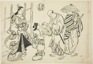 The Yugao Chapter from "The Tale of Genji", from a series of Genji parodies by Okumura Masanobu