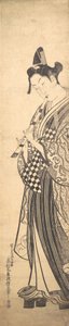 Young Man Walking Toward the Left on High Geta and Playing the Flute as He Walks by Okumura Masanobu
