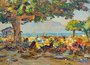 Market in Vevey by Olga (1881 1941) Slomszynska