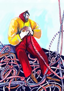 Focused Sailor Untangling Ropes by Olga Skomorokhova