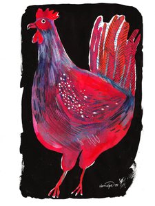 Vibrant Red Rooster by Olga Skomorokhova