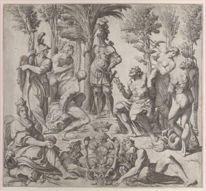 Allegorical Composition with Six Olympian Gods Gathered Around a Figure in Armor, 1615-35 by Oliviero Gatti