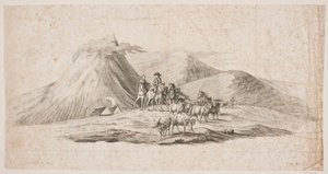 Icelandic Landscape with Sheep and Riders by Oluf Olufsen Bagge