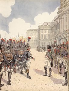 Napoleon Being Approached by a Nervous Lieutenant During a Parade at Schoenbrunn by Onfray de Breville Job