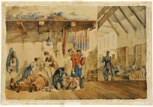 Hospital Scutari, Scene with Nurses and Soldiers of the Highland Regiment by Orlando Norie