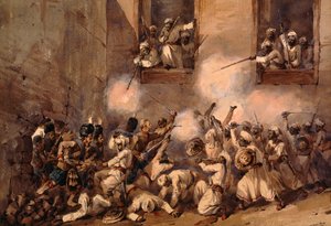 The 93rd Highlanders entering the breach at the storming of the Secundrabagh, Lucknow, 16th November 1857