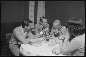 Paul Newman, Mort Sahl and Joanne Woodward Joking at Dinner by Orlando Suero
