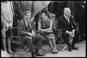 Paul Newman, Princess Margaret and Alfred Hitchcock on the set of 