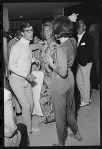 Roddy McDowall, Lauren Bacall, and Shirley MacLaine at a Malibu house party