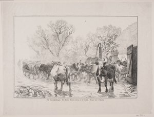 The Cows Are Driven Out of the Barn. Late Morning in October by Oscar Andersen