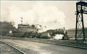 Railroad train leaving Union Station, St. Louis