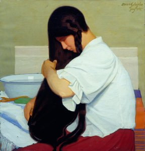 The white shirt or woman combing her hair
