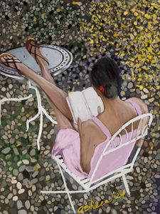 Peaceful Patio Reading by Osheensgallery
