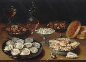 Dishes with Oysters, Fruit, and Wine
