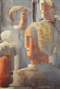 Group of Four Heads Gray Blue, Folkwang-Study III by Oskar Schlemmer