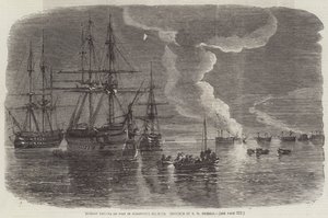Russian Frigate on Fire in Sebastopol Harbour by Oswald Walters Brierly