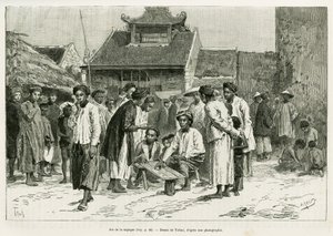 Game of the sapeque. Engraving by Tofani, to illustrate the story Trente mois au Tonkin, in 1884, by Dr Paul Hocquard, in le tour du monde 1890, under the direction of Edouard Charton, Hachette, Paris by Oswaldo Tofani