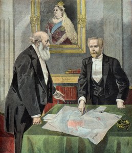 Lord Salisbury and Paul Cambon Delimiting the Zones of Influence in Africa by Oswaldo Tofani