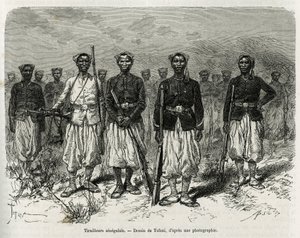 Senegalese riders of the expedition escort (engraving by Tofani, to illustrate the story of 