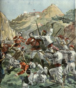 The British Are Attacked at the Fort of Mala - Khan during a Revolt in India in 1897 (Engraving) by Oswaldo Tofani