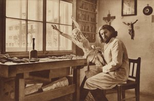 Wood-Carvers Workshop in Oberammergau, Alois Lang, the Representator of Christ in the Passion Play 1930