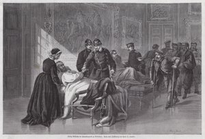King Wilhelm I of Prussia meeting wounded soldiers in the Palais de Versailles, France, Franco-Prussian War by Otto Johann Heinrich Heyden