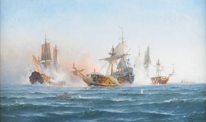 HMS Wachtmeister fighting against the Russian squadron on June 4, 1719 by Otto Ludvig Richarde