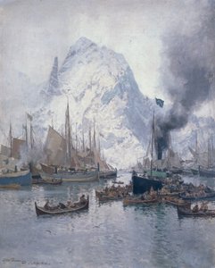 Arrival of Agnsilddamperen, Svolvaer by Otto Ludvig Sinding