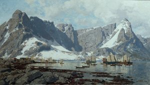 Snowy landscape from Reine, Lofoten by Otto Ludvig Sinding