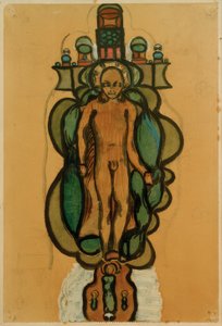 Naked Boy with Halo in the Outline of a Decorated Cross